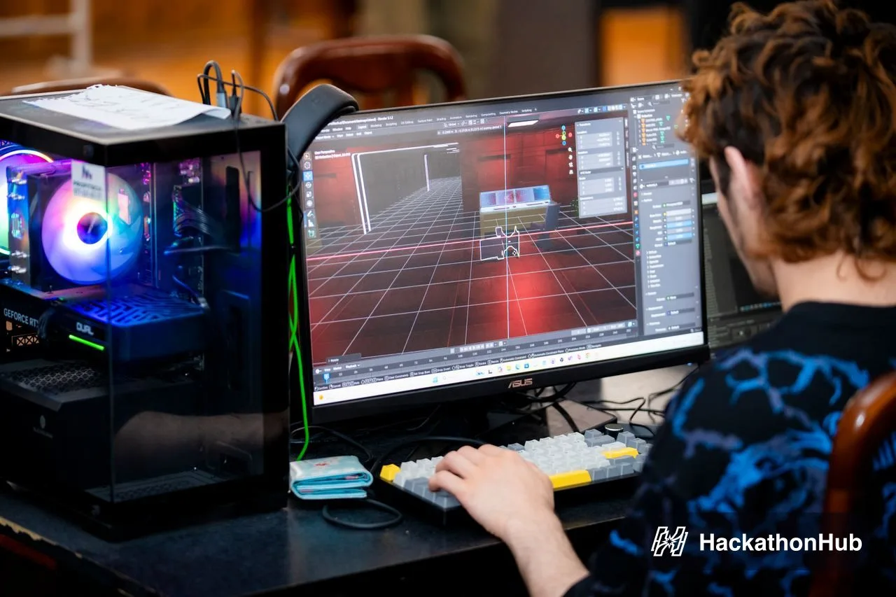 A participant building a game level in-engine